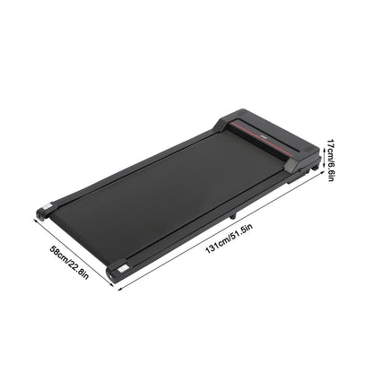Vue aérienne d’un tapis roulant noir avec télécommande intégrée.
